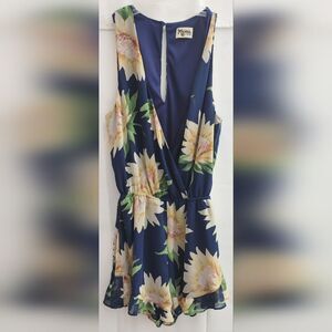 Show Me Your Mumu Blue Floral Romper Sleeveless Ruffles V Neck Small Womens